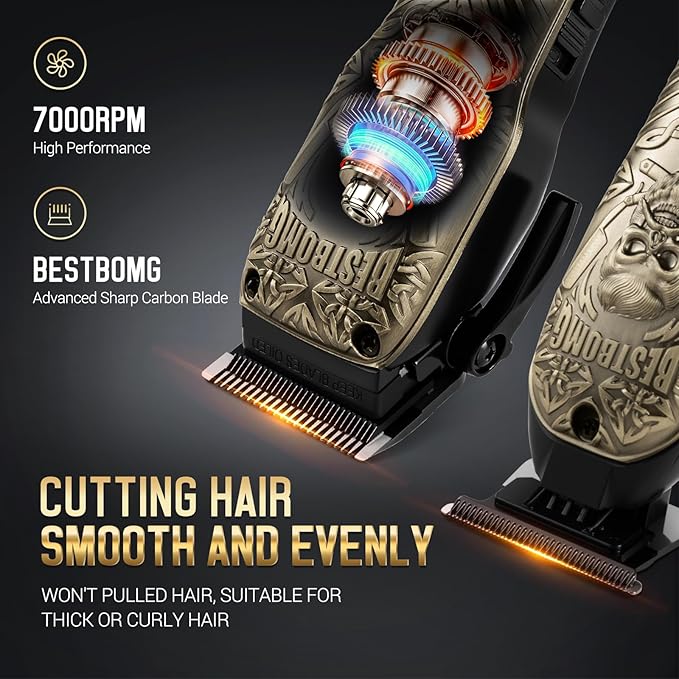 BESTBOMG® Professional Hair Clippers for Men, Professional Barber Clippers and Trimmer Set, Mens Cordless Hair Clipper for Barbers Haircut Kit Fade, BS-807E (Bronze)