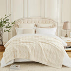 PU MEI Luxury Faux Fur Rabbit Fur Throw Blanket White 90"x80", Plush Reversible - Image 2