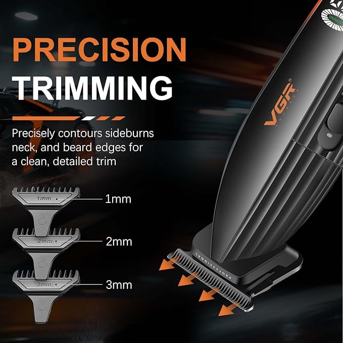 VGR 889T Professional Hair Trimmer for Men, 9000RPM High Speed Cordless Hair Clippers Beard Trimmer with Ceramic & DLC T Blade, Zero Gapped Barber Clippers with USB Charging Base, LED Display