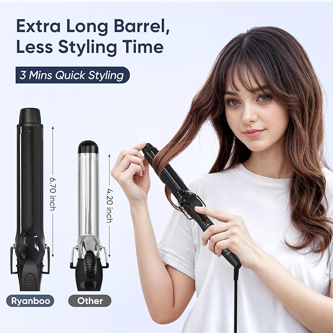 1.40 Inch Curling Iron, 5 Temperature Settings, Professional Spring Hair Iron for All Hair Types, Max 430℉ with Heat Resistant Mat (1 2/5 Inch Black)