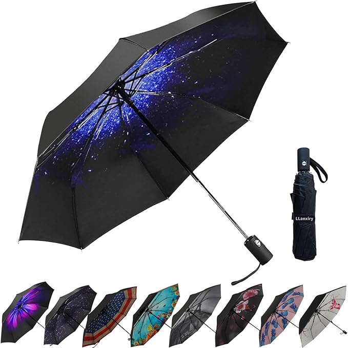 LLanxiry Compact Travel Umbrella, Mini Windproof Umbrellas by LLanxiry