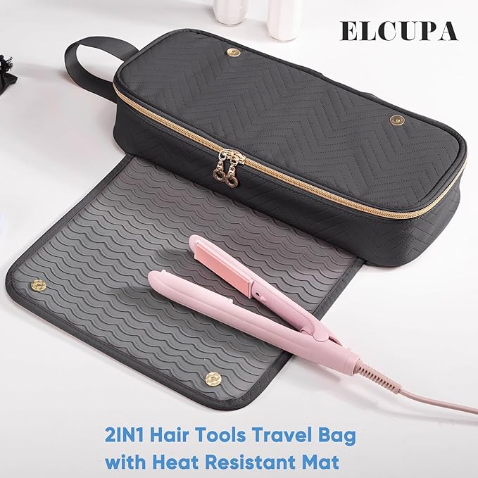 2IN1 Hair Tools Travel Bag with Heat Resistant Mat for Shark Flexstyle, Flat Irons, Straighteners, Curling Iron, Hair Dryer Case Compatible with Revlon One-Step Hair Dryer, Hair Essentials