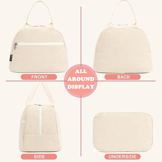 FlowFly Lunch Bag for Women Insulated Lunch Box Corduroy Lunch Tote Cooler for - Image 5