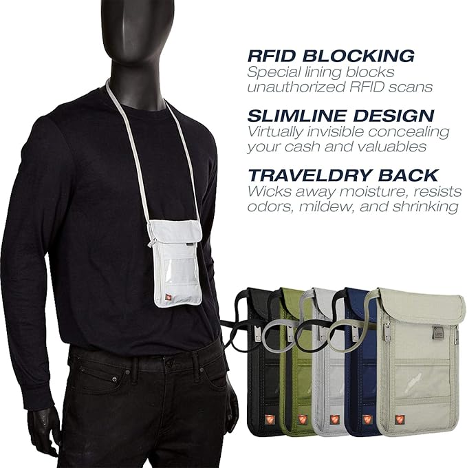 Lewis N. Clark RFID Blocking Stash Neck Wallet, Travel Pouch + Passport Holder - Image 6