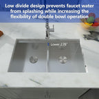 Dcolora 36 Inch Large Double Bowl Low-Divide Kitchen Sink Undermount 16 Gauge - Image 2