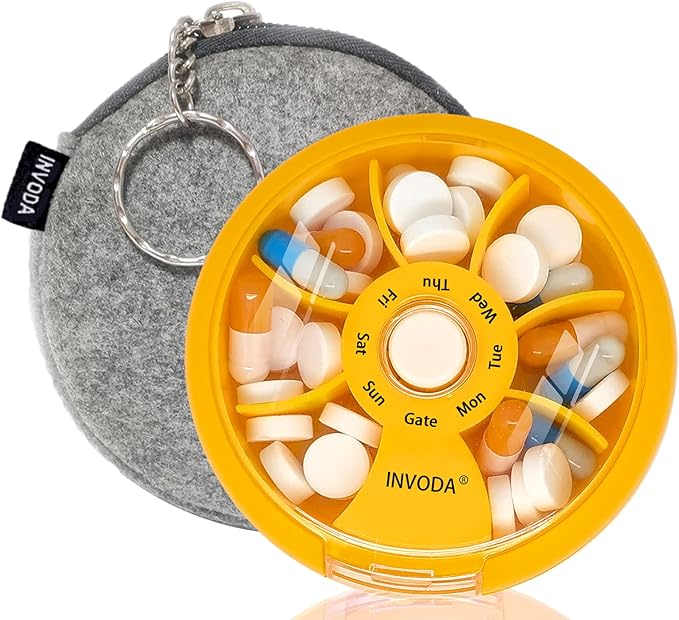 INVODA Weekly Pill Organizer 7 Compartment Rotating Pill Box by INVODA