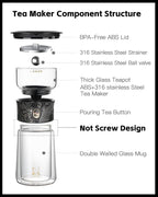 ZENS Cool Glass Teapot with Infuser, Smart One Touch Tea Maker - Image 6