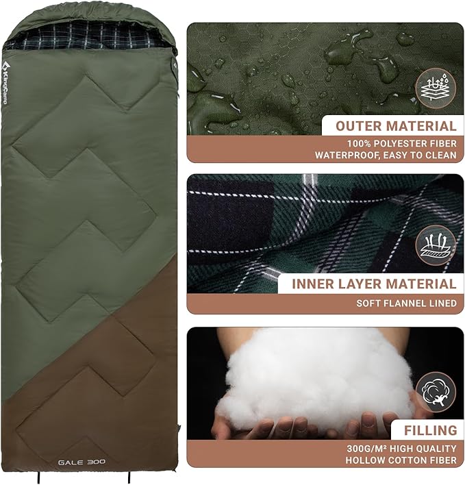 KingCamp Sleeping Bag for Adults, Cold Weather & Warm XL Big and Tall Flannel - Image 6