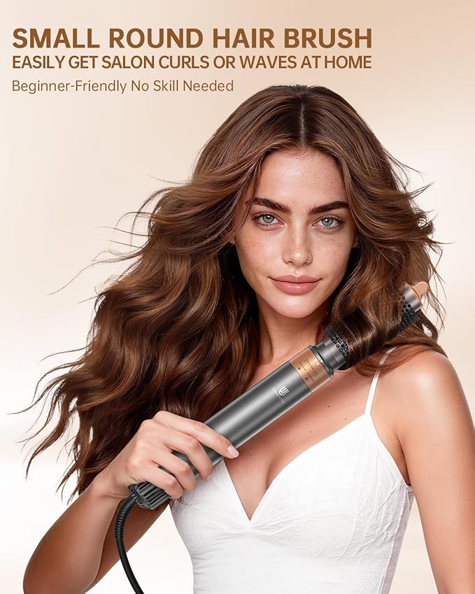 Hair Dryer Brush, webeauty 5 in 1 Professional Hot Air Styling, High-Speed Negative Ionic Hair Dryer Fast Drying, Multi Hair Styler with Air Curling Iron, Volumizing, Straightening (Grey Gold)