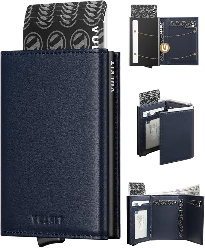 VULKIT Pop up Card Wallet Minimalist Cash Wallets RFID Blocking Leather Smart by VULKIT