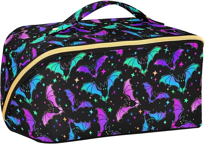 Makeup Organizer Bag, Halloween Luminous Bats Travel Makeup Bags Makeup Vanity Case Large Capacity Rhombus Cosmetic Toiletry Bag for Girl Women Ladies