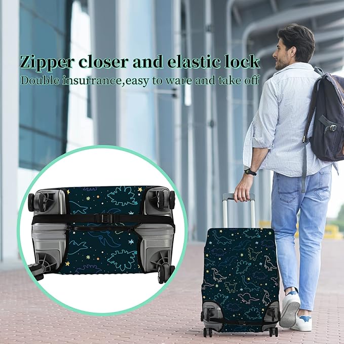 Luggage Cover Suitcase Protector Plus 1 Luggage Tag, Dinosaurs Space Travel - Image 5
