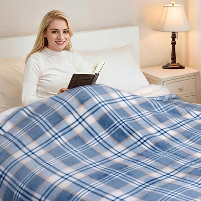 PU MEI Sherpa Blanket Twin Plaid Thick Bed Blanket, 60”*80” Super Soft Flannel - Image 4