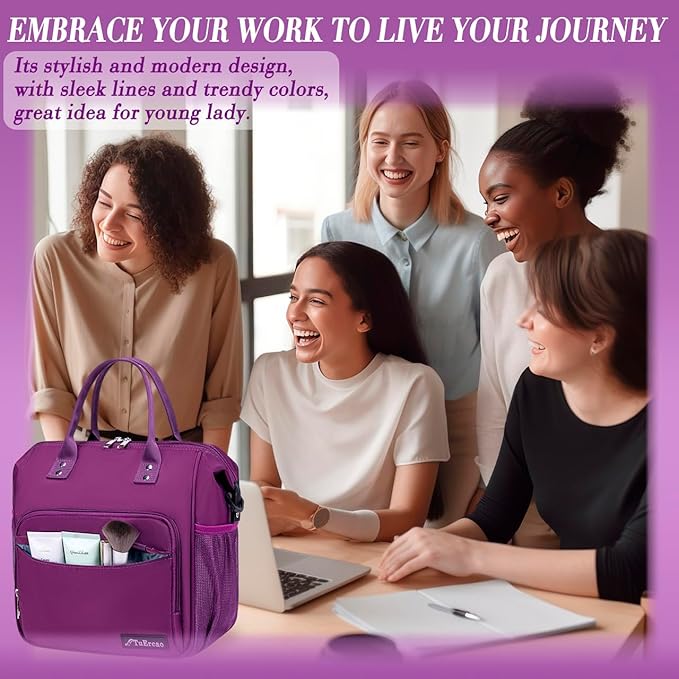 Purple Lunch Box for Women Insulated Lunch Bag Fits Bento Boxes, Snack and Foods - Image 3