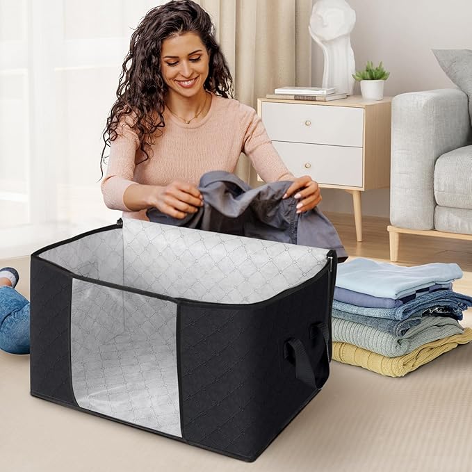 Fab totes 6 Pack Clothes Storage, Foldable Thick Fabric Blanket Storage Bags - Image 3