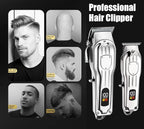 Gegong Professional Hair Clippers for Men, Cordless Hair Trimmer Kit, LCD Display Hair Cutting Set, Wireless Barber Clippers, Rechargeable Haircut Machine for Family (Silver)