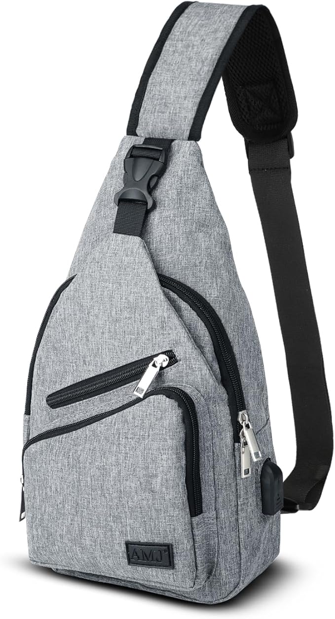 AMJ Crossbody Sling Bag Men Women, Casual Shoulder Backpack, Chest Daypack by AMJ