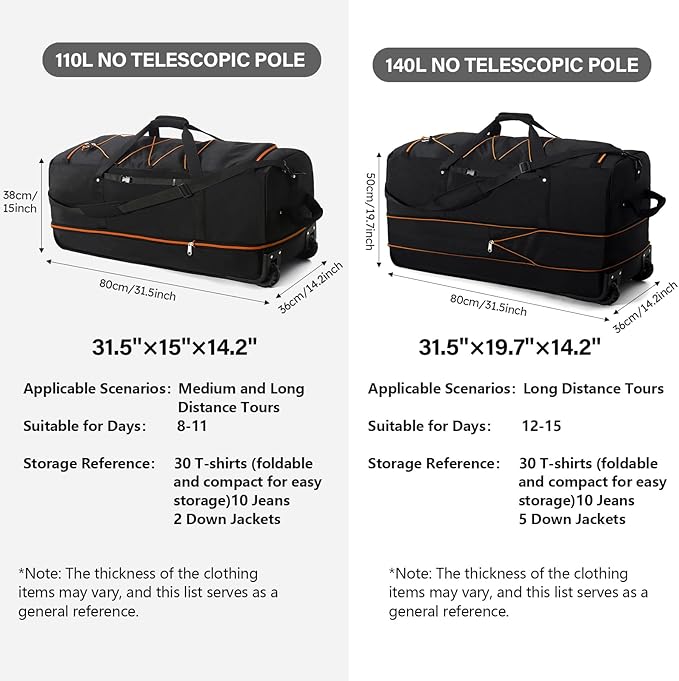Vomgomfom 32" Soft-Sided Foldable Wheeled Travel Duffel Bag, Expandable 110L to - Image 3