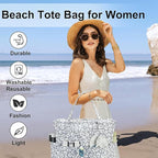 LEDAOU Large Beach Tote Bag Women Waterproof Sandproof Zipper Beach Tote Bag - Image 8