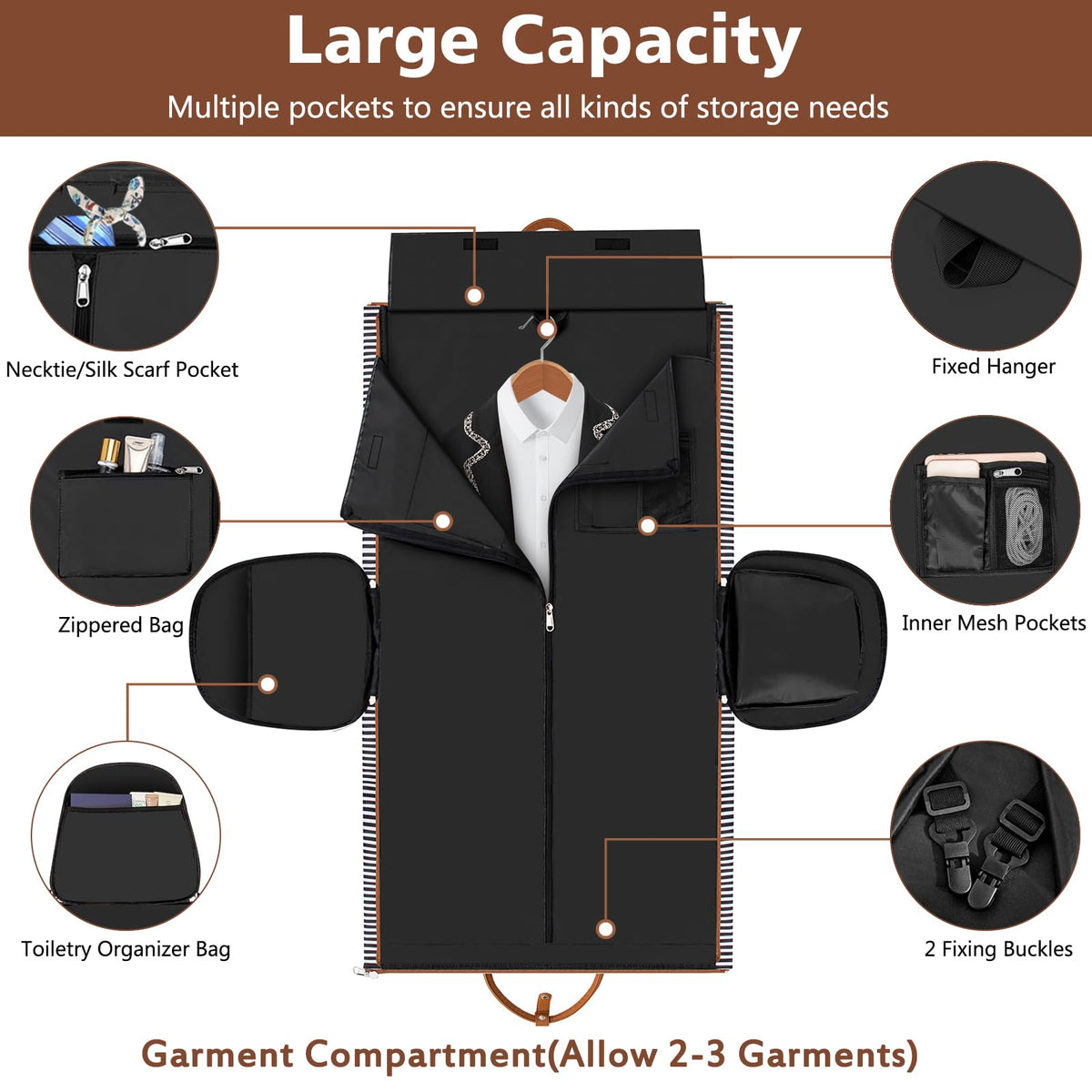 Garment Bag for Travel Convertible Carry on Travel Duffel Bag for Men Women (A02-Black)