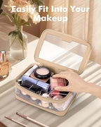 Travel Clear Makeup Bag with Makeup Brush Bag, Leather Makeup Case Toiletry Bag - Image 2