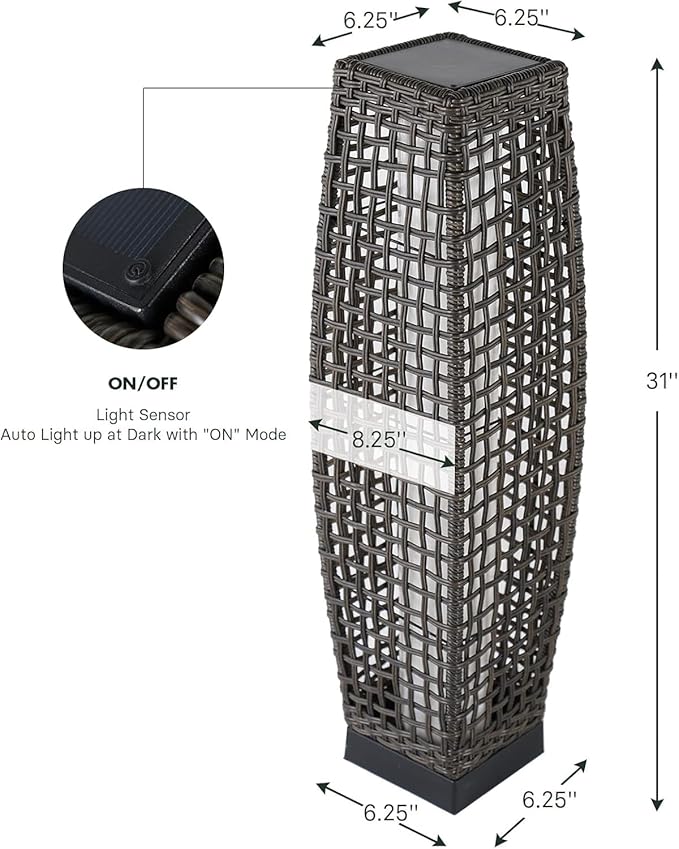 Grand patio Solar Outdoor Floor Lamp Water-Resistant Wicker Deck Lantern Light - Image 7