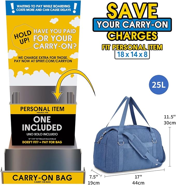 Narwey For Spirit Airlines Personal Item Bag 18x14x8, Small Duffle Bag for - Image 3
