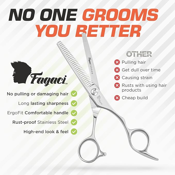 Fagaci Hair Thinning Scissors 6" with 440C Steel, Ultra Sharp & Superior Cuts Texturizing Shears, Extreme Durability Texturizing Scissors, Barber Thinning Shears, Hair Cutting for Women & Men