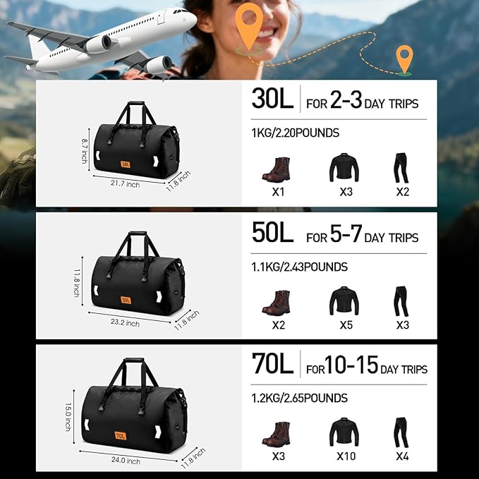 Waterproof Duffel Bag, 30L Roll-top Motorcycle Dry Bag - Image 5