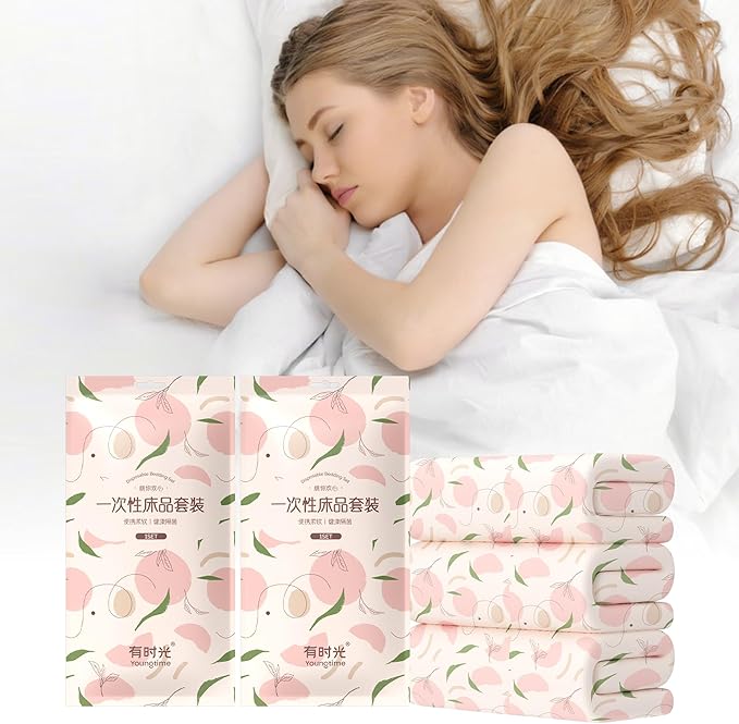 YOUNGTIME Disposable Bed Sheets Fitted Sheet, Disposable Portable Bedding Set by YOUNGTIME
