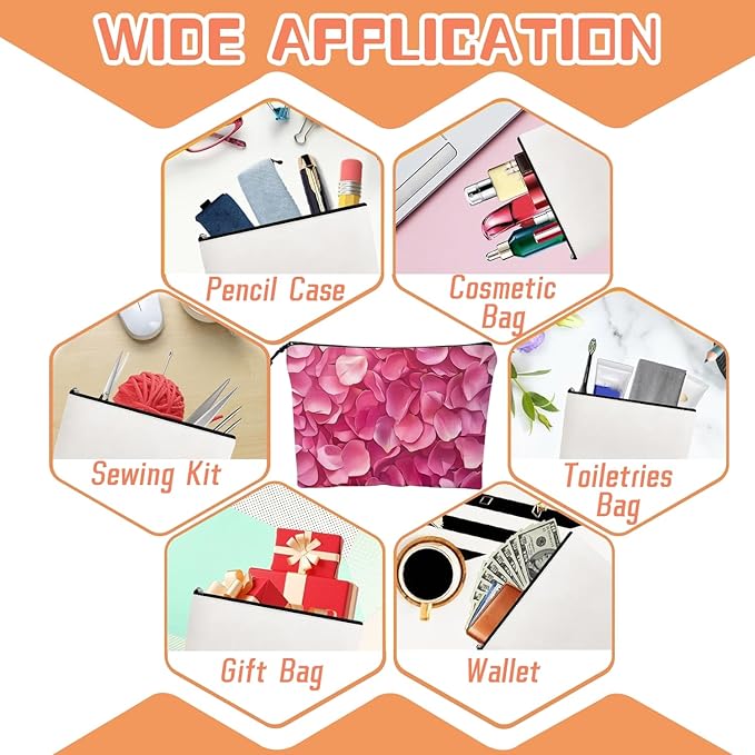 Cosmetic Bags Travel Makeup Toilet Case Waterproof Pouch for Women Girls 6.7X9.45inches - Pink Petals in A Layered Composition