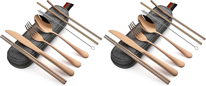 DEVICO Portable Utensils, Travel Camping Cutlery Set, 8-Piece including Knife by DEVICO