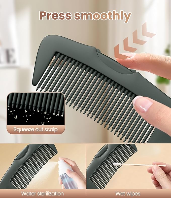 Dandruff Comb 2PC Upgraded Fine Tooth Scalp Detox Comb Lice for Women, Men & Kids Scalp Detoxing, Sweep & Massage Hair Brush Tool with Elegant Box for Hair Care Tool (Green)