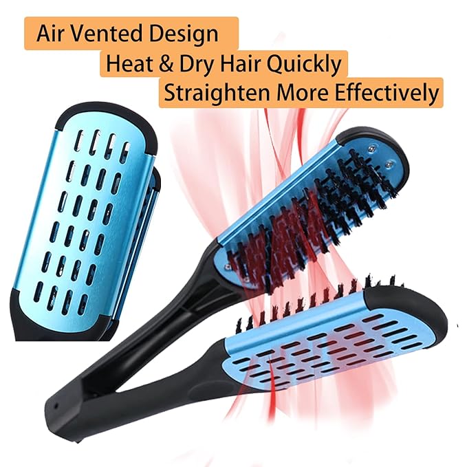 Clamp Hair Brush Double Sided Straightening Detangler Comb Smoothing Nylon Bristle Straightener Air Vented Flat for Wet,Dry,Fine,Thick Natural Long Hair