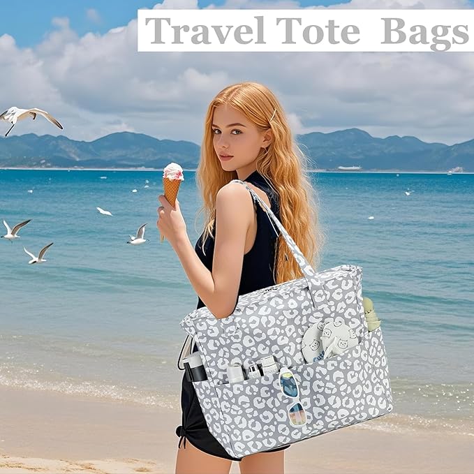 LEDAOU Large Beach Tote Bag Women Waterproof Sandproof Zipper Beach Tote Bag - Image 2
