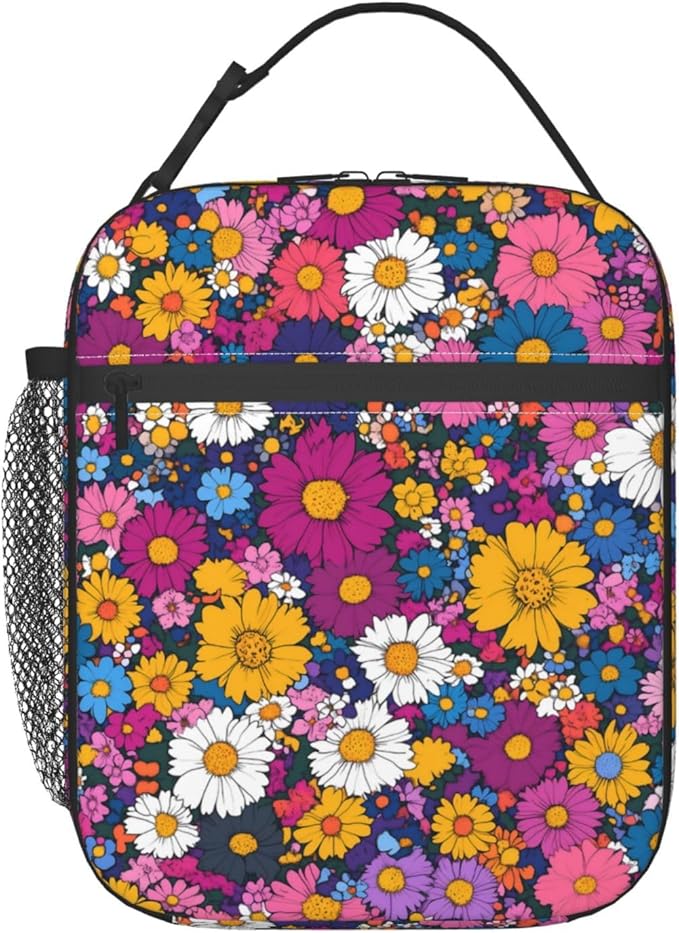 Floral Insulated Lunch Box for Women Men Floral Lunch Bag for Travel, or by cromcu