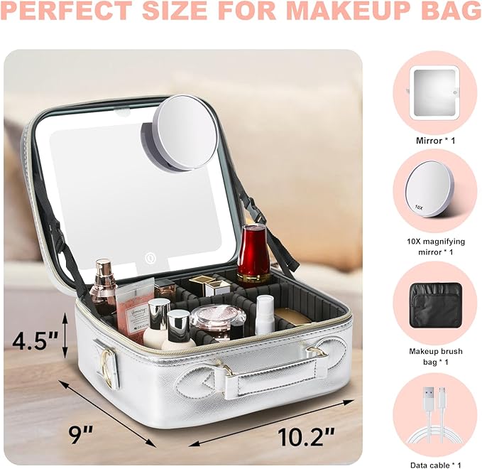 Mocado Travel Makeup Bag with LED Lighted Mirror, Travel Makeup Organizer - Image 8