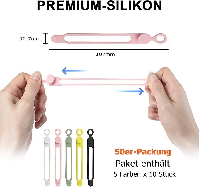 Nearockle 50Pcs Silicone Cable Ties Cord Organizer - Image 2