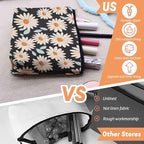 Cosmetic Bags Travel Makeup Toilet Case Waterproof Pouch for Women Girls 6.7X9.45inches - Daisy Pattern With Light Blue Leaves on Black