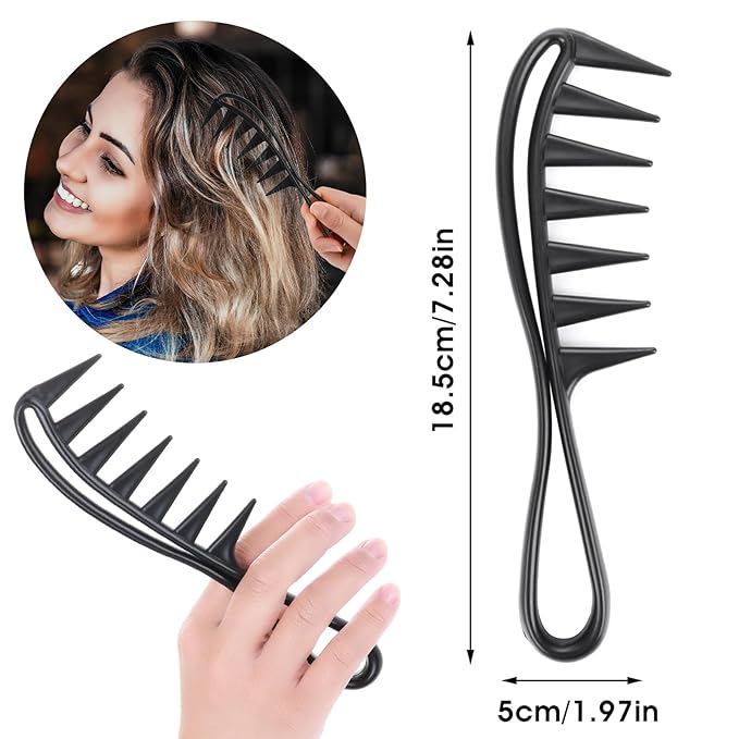 Wide Tooth Comb 2 PCS Curly Knotted Wavy Thick Thin Hair Care Massage Scalp Women Detangling Shower Wig Wet Brushing Large Smooth Grip Handle Detangle Plastic Pick Row Stylist Styling Tool Appliances
