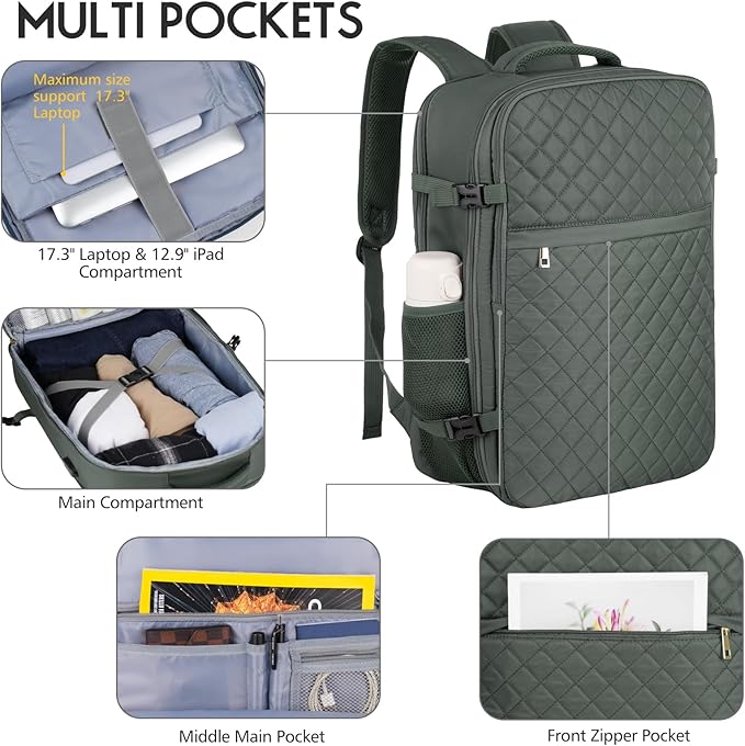 MOMUVO Large Travel Backpack Women, Flight Approved Carry On Backpack, Water - Image 2