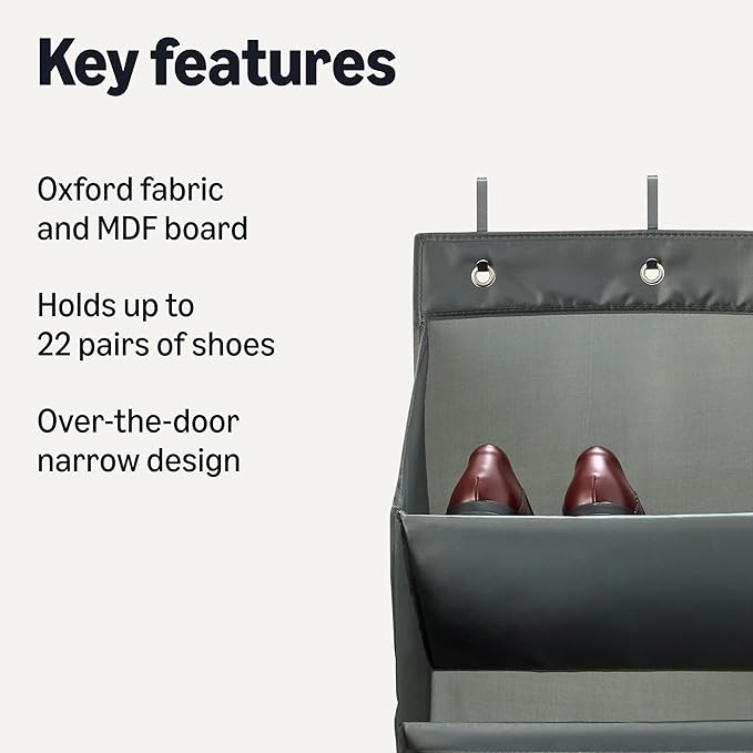 Amazon Basics 8 Tier Over the Door Shoe Organizer, Dark Grey - Image 2