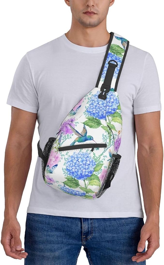 SUPLUCHOM Sling Bag Spring Hummingbird Flower Hydrangea Hiking Daypack - Image 6