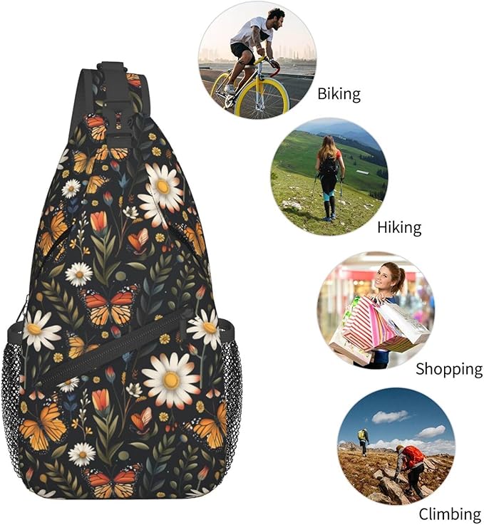 SUPLUCHOM Sling Bag Vintage Butterfly Daisy Leaf Hiking Daypack Crossbody - Image 6