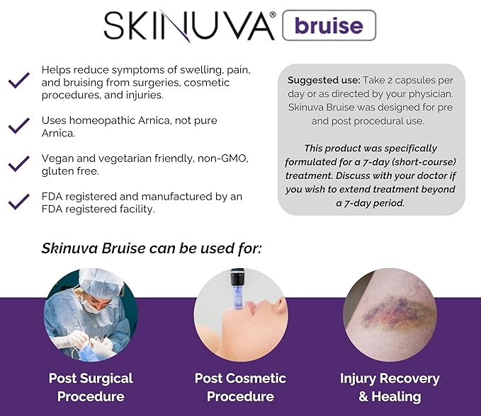Skinuva® Scar (1.7 oz) & Bruise (14 capsules) - Advanced Silicone Cream Formulated with Growth Factors & Homeopathic Bruise Remedy Formulated with Arnica, Bromelain & Zinc
