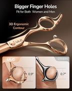 ULG Professional V-Tooth Hair Thinning Scissors Luxury 18K Rose Gold Coated 6.5" Barber Scissors 440C Japanese Stainless Steel Hand-Honed Convex Blades Offset Handles Tension Adjustable, Right-Handed