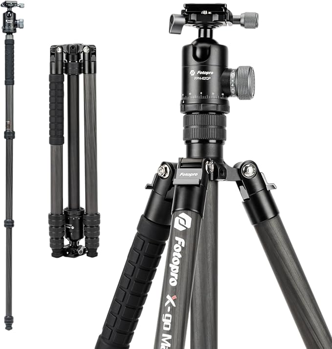Fotopro 68" Carbon Fiber Travel Tripod, Heavy Duty Camera Tripod by Fotopro
