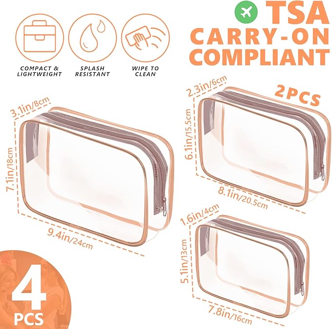 AURUZA 4 Pack Clear Toiletry Bag, Portable Travel Makeup Bags - Image 2