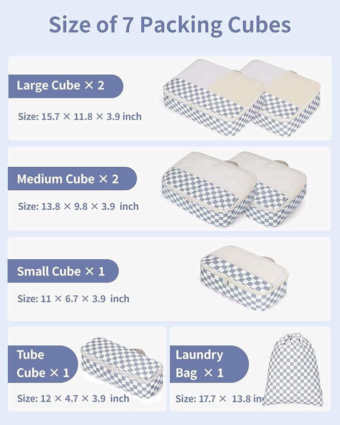 Narwey 7 Set Checkered Packing Cubes - Image 3