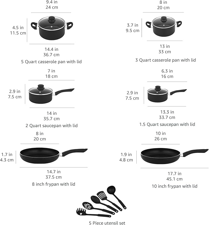 Amazon Basics Non Stick Kitchen Cookware 15-Piece Set, Non-Induction, Includes - Image 4
